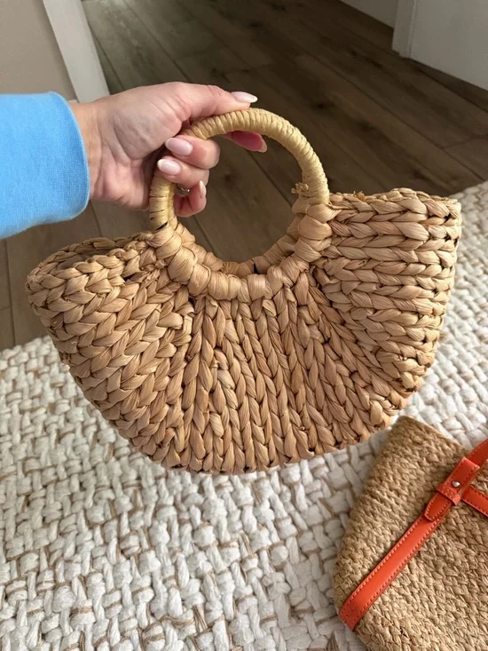 Zara Straw Tote with Bright Orange Trim and Handles - Picture 4 of 16